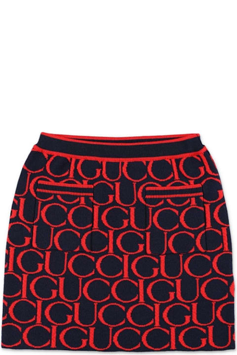 Gucci Bottoms for Girls Gucci Gucci Jacquard Wool Skirt In Dark Blue And Red