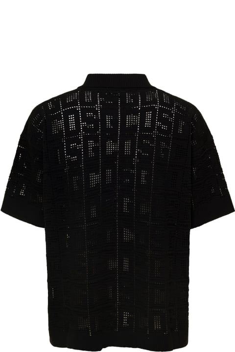 Black Monogram Macramè Shirt With Logo Motif All-over In Cotton Man