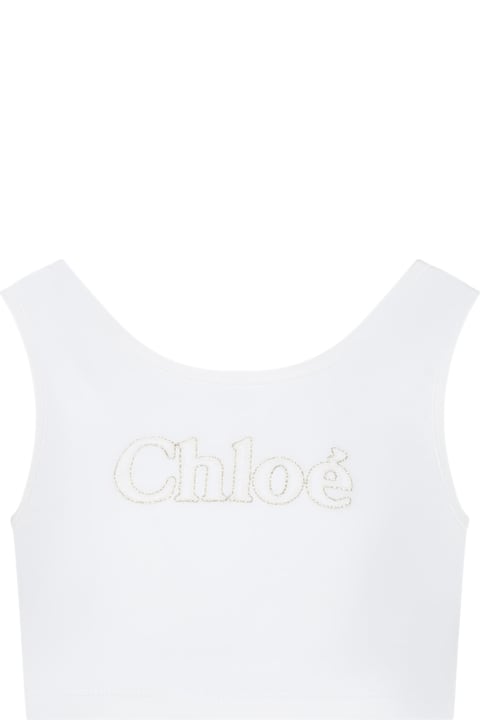 T-Shirts & Polo Shirts for Girls Chloé White Cotton Top For Girl With Embroidered Logo
