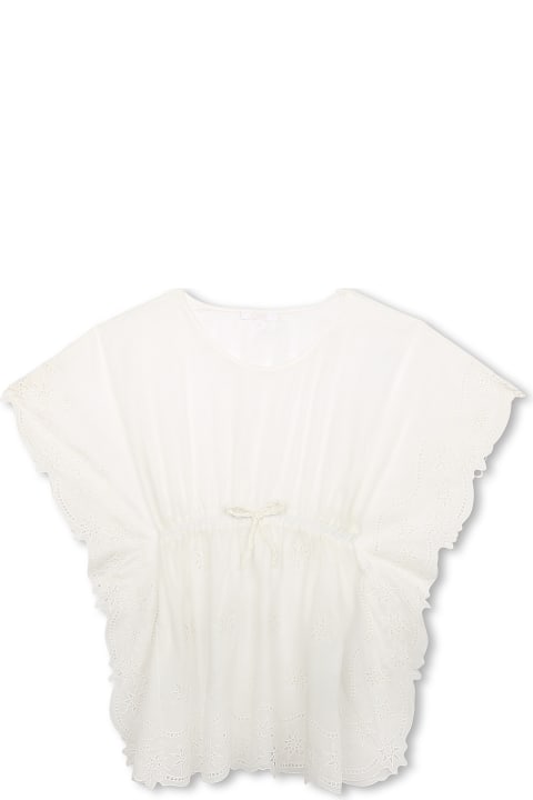 Chloé for Kids Chloé White Sleeveless Dress With Ruffles And Stars