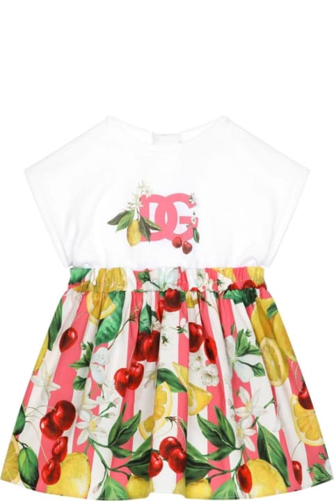 Dolce & Gabbana for Baby Girls Dolce & Gabbana Jersey And Poplin Dress With Lemon And Cherry Print