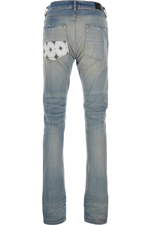 AMIRI for Men AMIRI Light Blue Jeans With Ribbed Details On The Front And Logo Patch On The Rear In Denim Man