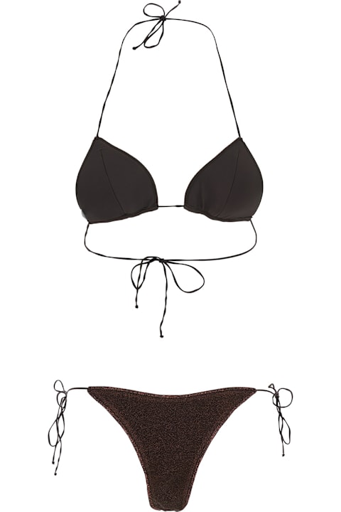 Homeware Oseree 'lumiere' Brown Bikini With Triangular Top And Tie Closure In Tech Fabric Woman