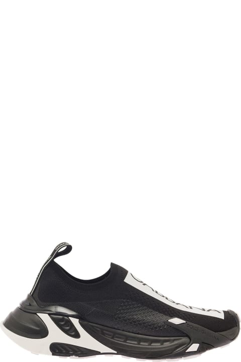 'sorrento' Black Slip-on Sneakers With Contrasting Logo Print In Stretch Mesh Woman