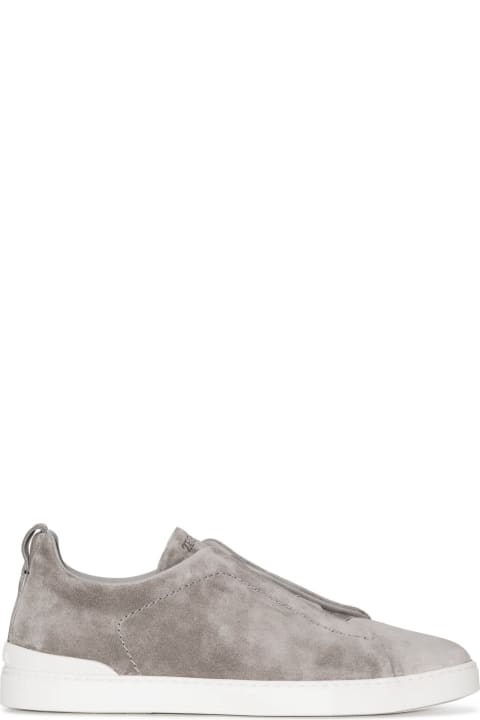 Shoes for Men Zegna Triple Stitch Sneakers In Grey Suede