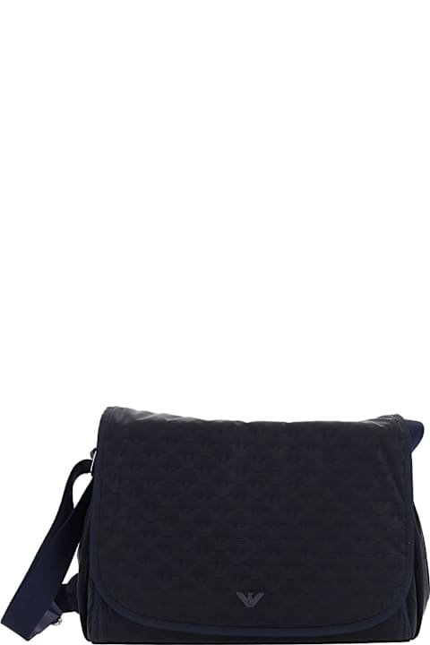 Homeware Emporio Armani Blue Crossbody Bag With Adjustable Shoulder Strap And All-over Logo Embroidery In Tech Fabric Boy