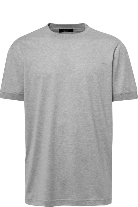 Grey Crew Neck T-shirt With Tone On Tone Logo Print On The Chest In Cotton Man