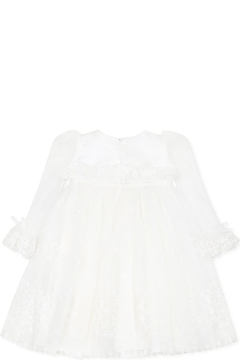 Homeware Monnalisa White Dress For Baby Girl With Embroidery
