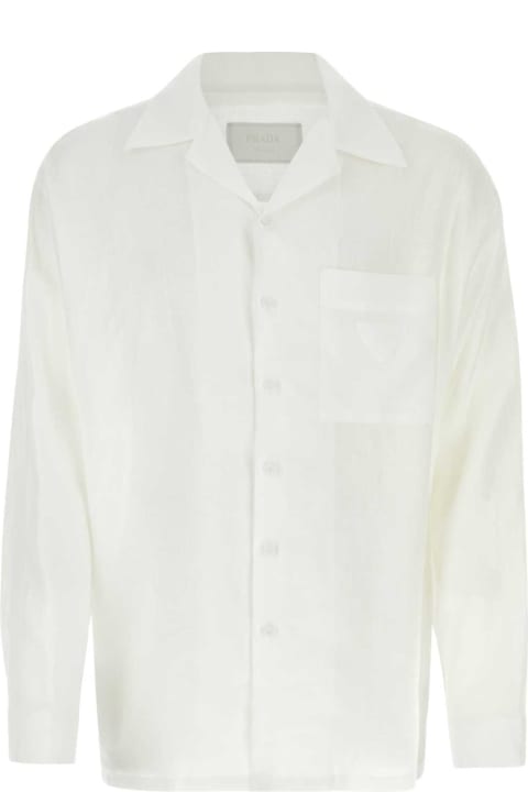 Shirts for Men Prada White Linen Shirt