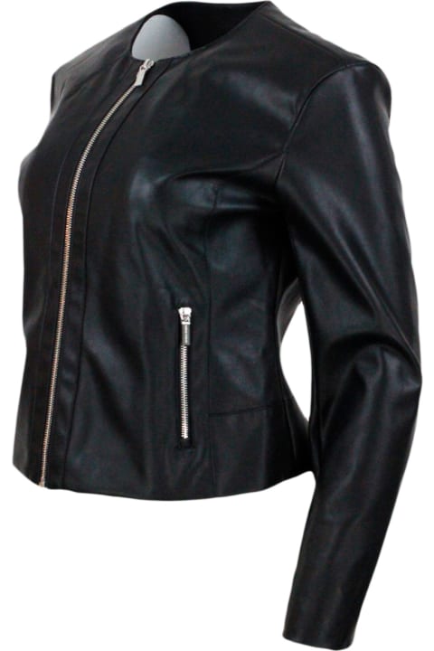Coats & Jackets for Women Armani Collezioni Slim-fit Eco-leather Jacket With Zip Closure And Side Pockets