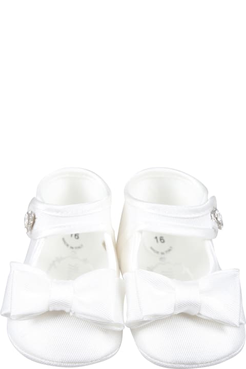 ベビーガールズ Monnalisaのシューズ Monnalisa White Flat Shoes For Baby Girl With Bow