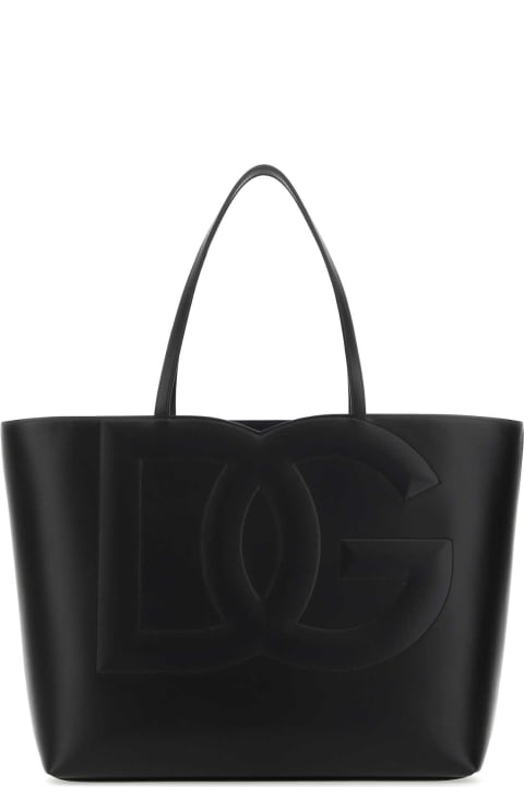 Fashion for Women Dolce & Gabbana Black Leather Medium Logo Shopping Bag