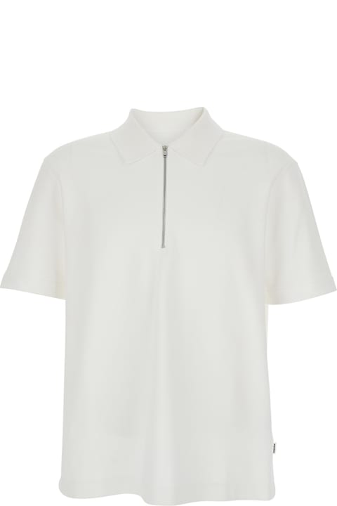 أدوات منزلية Jil Sander White Polo Shirt With Classic Collar And Front Zip Closure In Cotton Man
