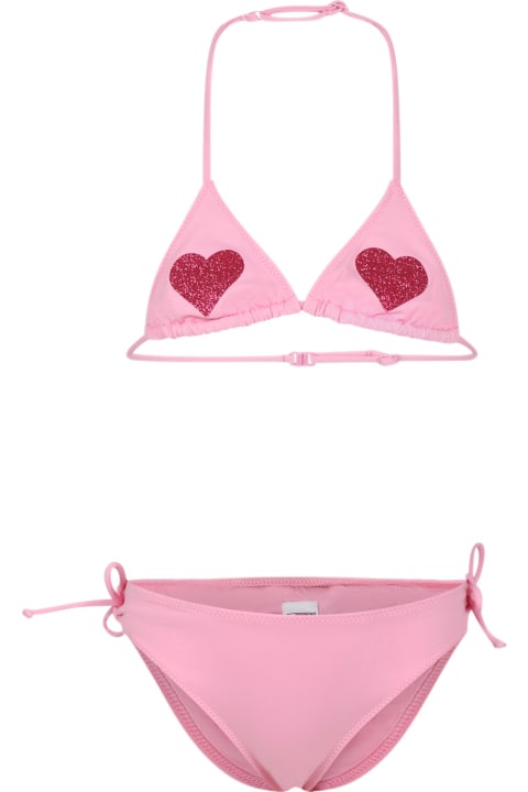 Swimwear for Girls MC2 Saint Barth Pink Bikini For Girl With Hearts