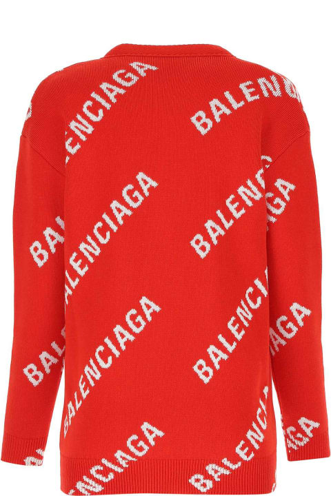 Balenciaga Sweaters for Women Balenciaga Embroidered Stretch Cotton Blend Oversize Cardigan