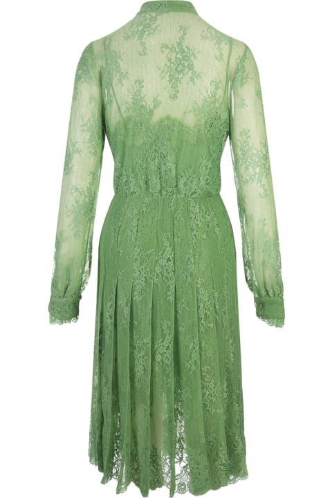 Fashion for Women Ermanno Scervino Green Lace Dress With Long Sleeve And Collar Bow