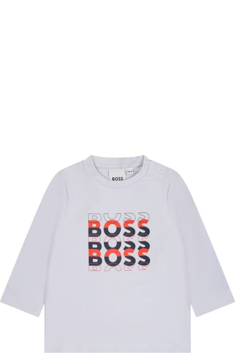 ベビーボーイズ トップス Hugo Boss Light Blue T-shirt For Baby Boy With Logo