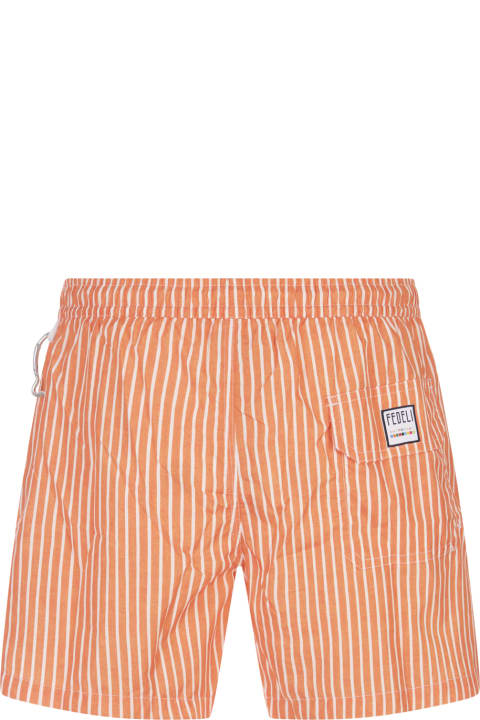 Fedeli for Men Fedeli Orange And White Striped Swim Shorts