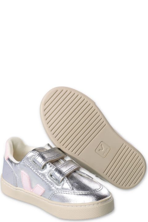 Veja Shoes for Baby Girls Veja Veja Sneakers Argento In Similpelle Con Velcro Baby Girl