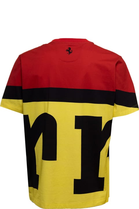 Ferrari Man's Red And Yellow Cotton T-shirt With Logo