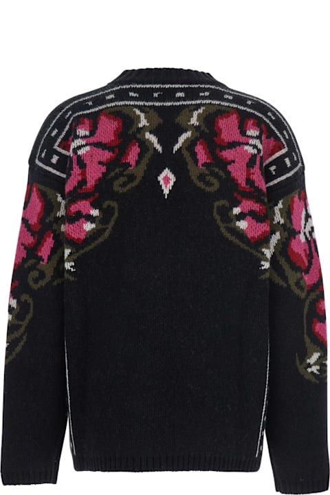 The Seafarer for Men The Seafarer Black Crew Neck Sweater With Floral Motif In Wool Woman