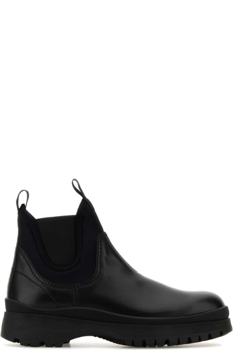 أحذية برقبة لـ القسم الرجالي Prada Black Leather Ankle Boots