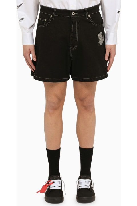 Pants for Men Off-White Black Cotton Short With Logo