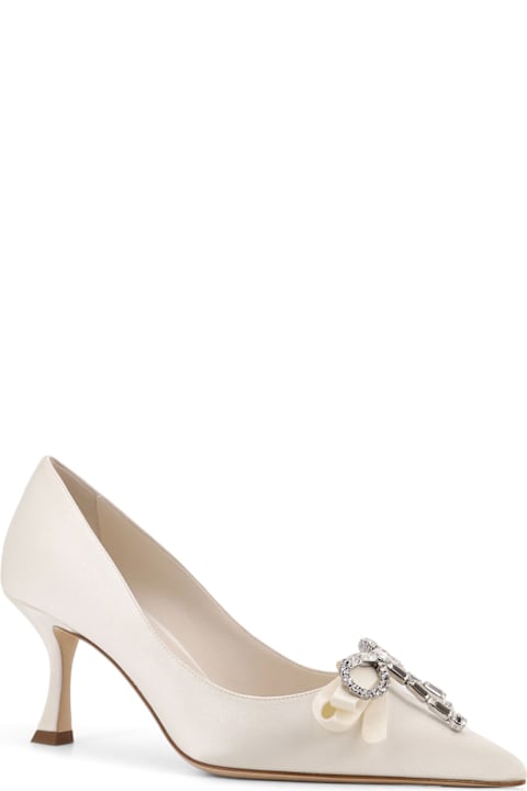 Jimmy Choo Auria Satin Pumps With Crystal Bow Detail