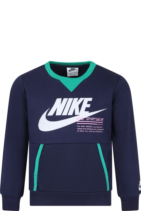 ボーイズ Nikeのニットウェア＆スウェットシャツ Nike Blue Sweatshirt For Boy With Logo And Swoosh