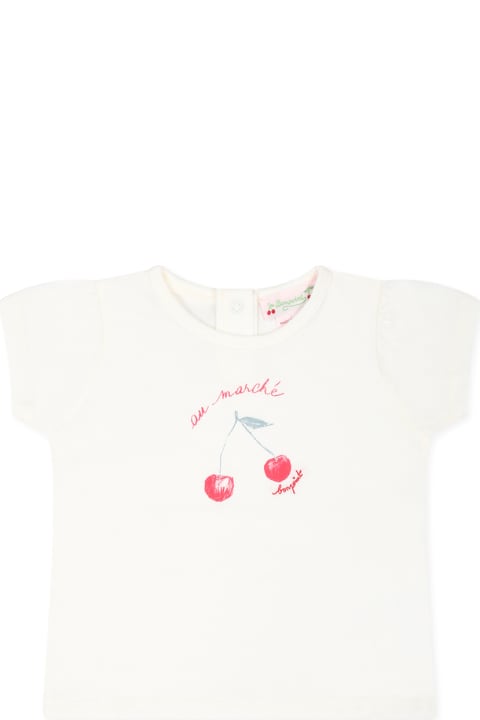 Bonpoint Topwear for Baby Girls Bonpoint White T-shirt For Baby Girl With Cherries