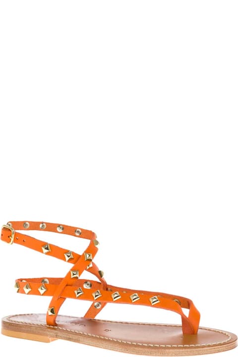 Orange Leather Sandals With Studs