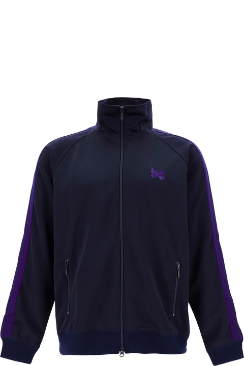 Blue High-neck Sweatshirt With Logo Embroidery In Tech Fabric Man