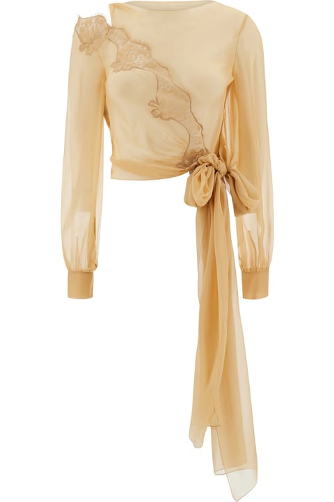 Alberta Ferretti Clothing for Women Alberta Ferretti Beige Long Sleeve Blouse With Lace Insert And Bow In Silk Woman