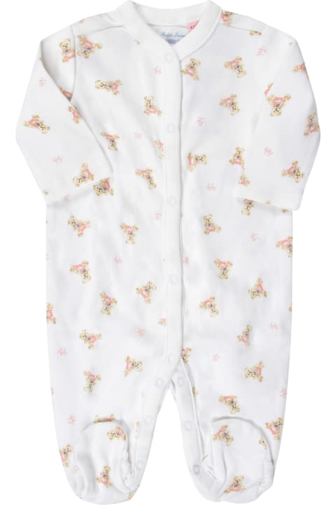 Bodysuits & Sets for Baby Girls Ralph Lauren White Babygrow For Baby Girl With Pink Logo And Teddy Bear