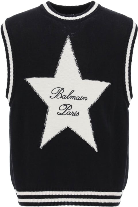 Balmain Coats & Jackets for Men Balmain Vest With Star Intarsia