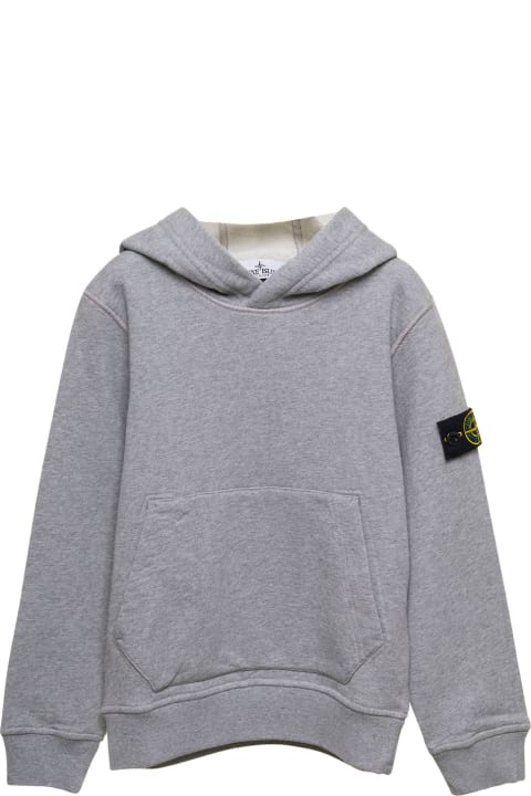 Fashion for Boys Stone Island Junior Grey Long-sleeved Hoodie And Patch Logo In Cotton Boy