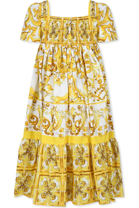 ウィメンズ Dolce & Gabbanaのワンピース＆ドレス Dolce & Gabbana Yellow Dress For Girl With Yellow Majolica Print