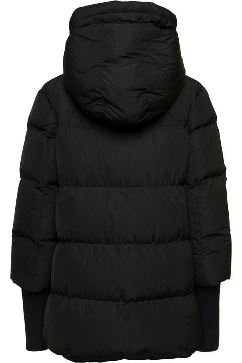'azara' Black Hooded Down Jacket With Logo Detail In Nylon Woman