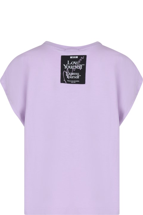 MSGM T-Shirts & Polo Shirts for Women MSGM Lilac T-shirt For Girl With Logo