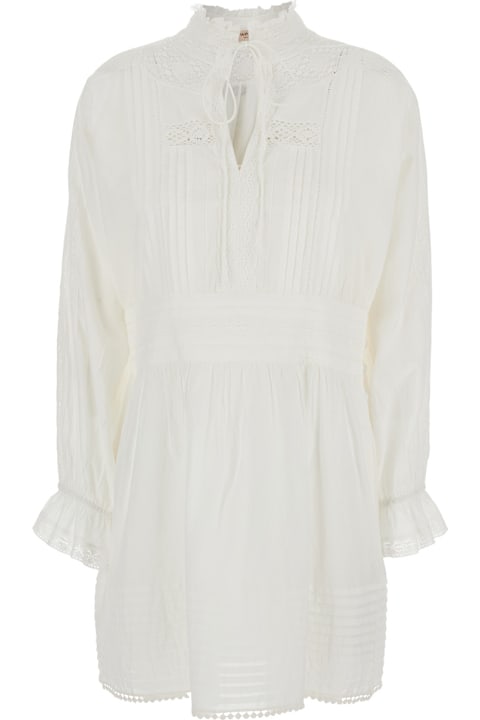 TwinSet for Kids TwinSet White Dress With Pleated Details And All-over Applied Embroidery In Cotton Woman