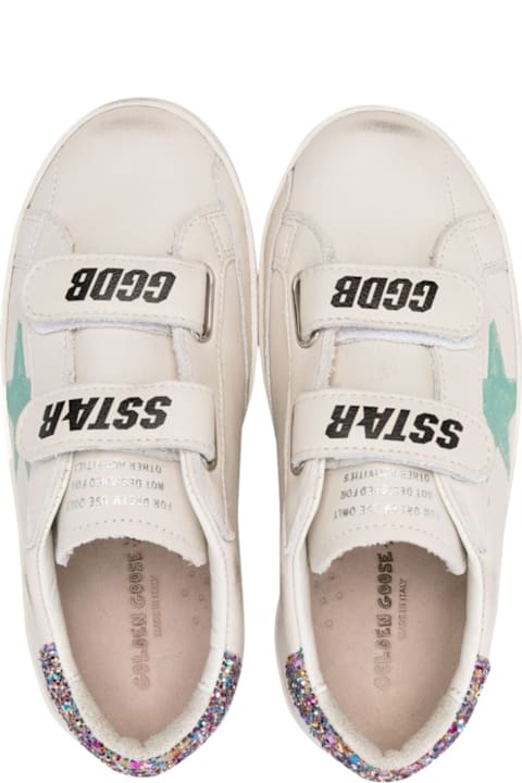 Golden Goose Shoes for Girls Golden Goose Old School Leather Upper And List Printed Star Glitter Heel