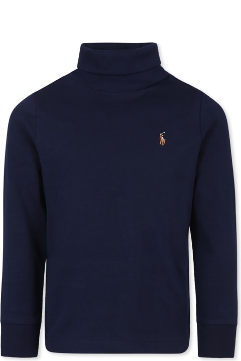 Homeware Ralph Lauren Blue Turtleneck For Boy With Brown Pony