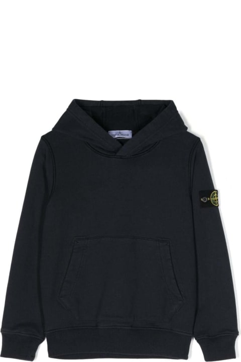 Sweaters & Sweatshirts for Girls Stone Island Junior Blue Hoodie With Side Patch Logo In Cotton Boy