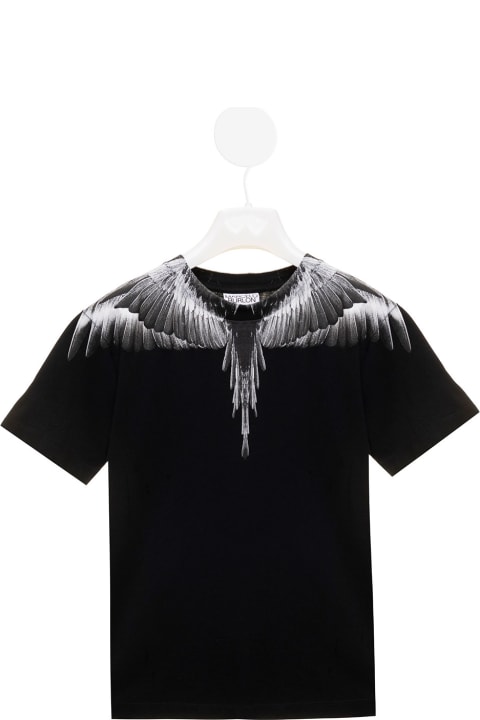 Black Cotton T-shirt With Wings Print Boy Marcelo Burlon Kids