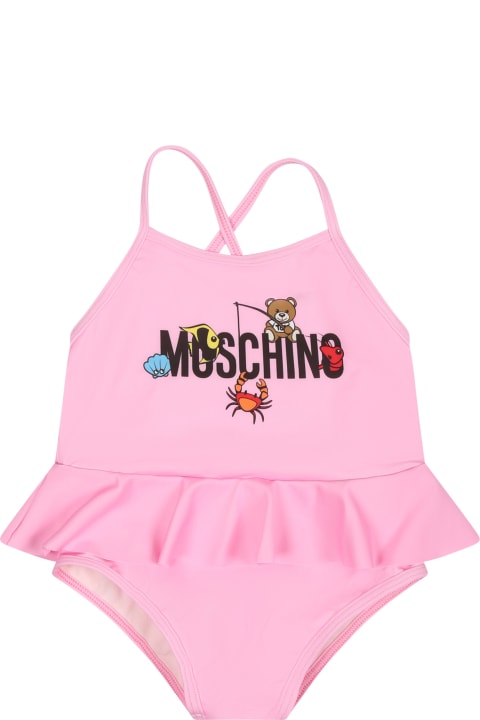 Fashion for Baby Boys Moschino Pink One Piece Swimsuit For Baby Girl With Logo