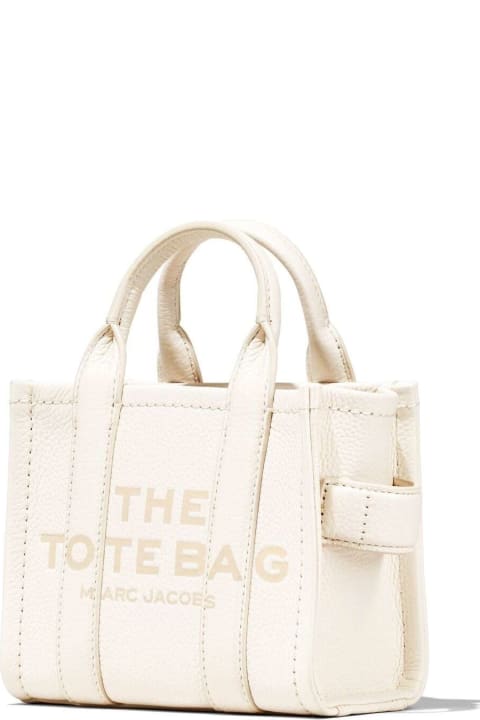 Marc Jacobs Totes for Women Marc Jacobs 'the Micro Tote Bag' White Shoulder Bag With Logo In Grainy Leather Woman