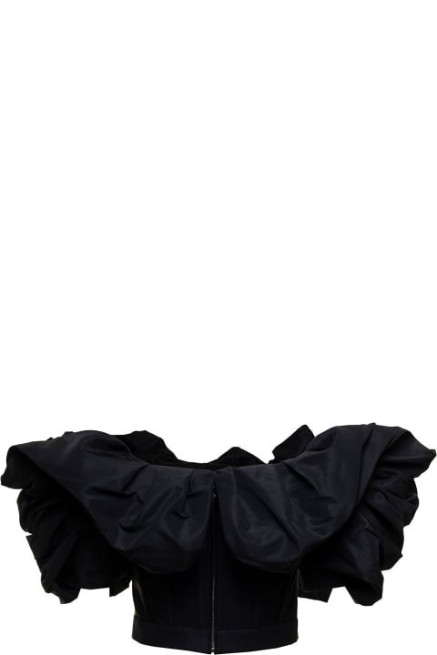 Alexander Mcqueen Woman's Black Curled Polyfaille Off Shoulders Top