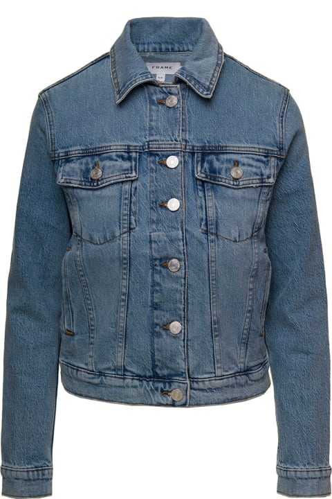 ウィメンズ Frameのコート＆ジャケット Frame Light Blue Vintage Denim Jacket With Patch Pockets In Cotton Woman