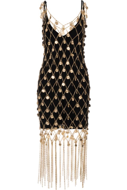 ウィメンズ Paco Rabanneのワンピース＆ドレス Paco Rabanne Black Mini Dress With Metallic Gold Mesh