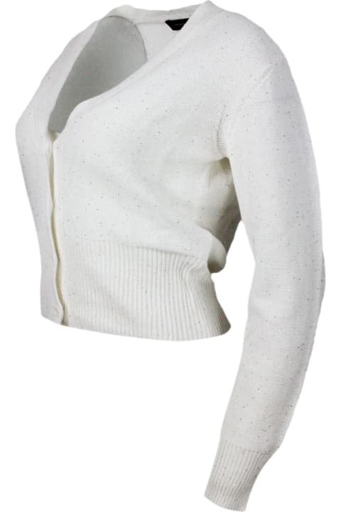 Sweaters for Women Fabiana Filippi Cardigan Sweater With Button Closure Embellished With Brilliant Applied Microsequins